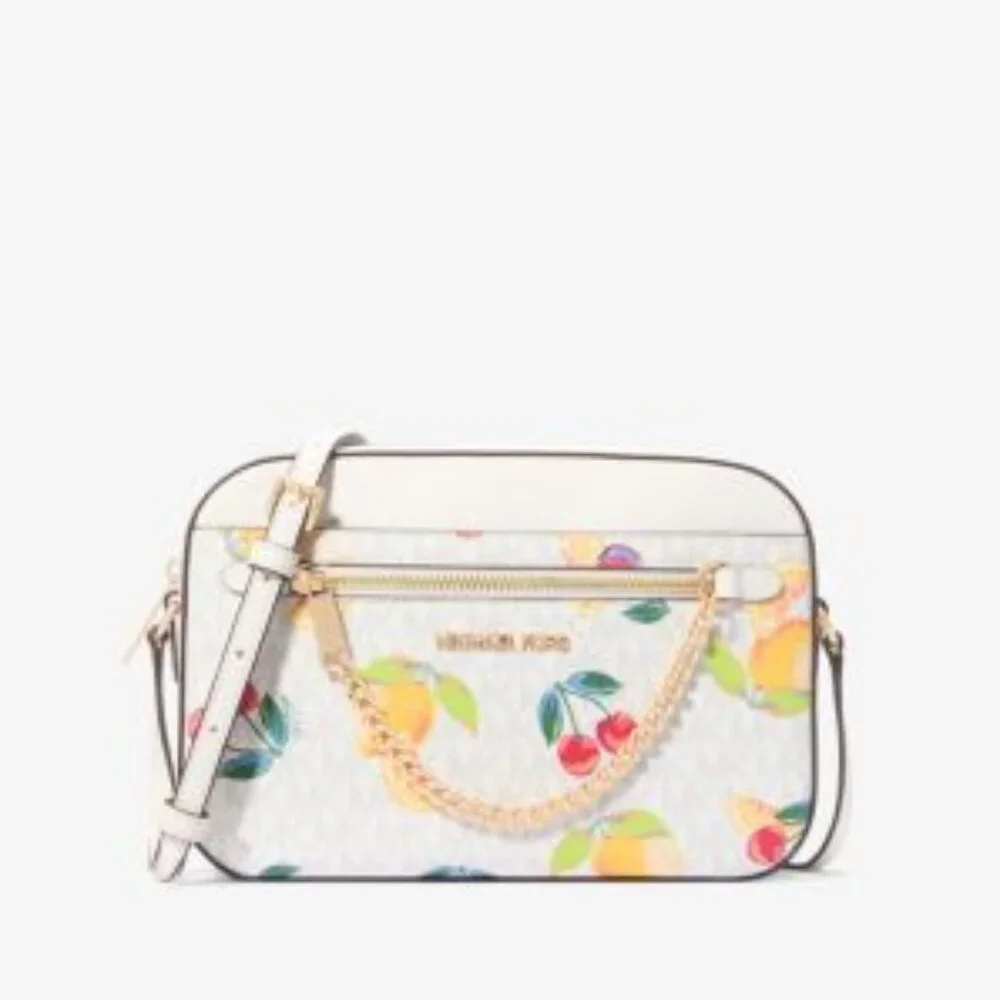 ❌SOLD❌ NWT Michael Kors Jet Set Large Fruit Print Logo Crossbody Bag - Picture 1 of 6